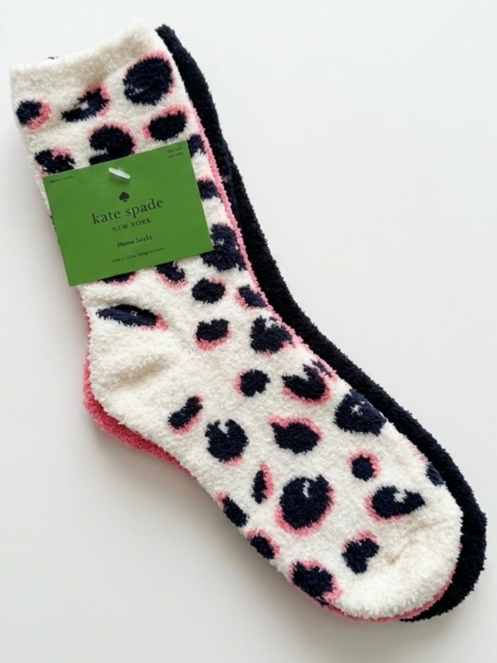 Kate Spade Plush 3-pack fuzzy Home Socks in Leopard, Ivory, Pink & Black